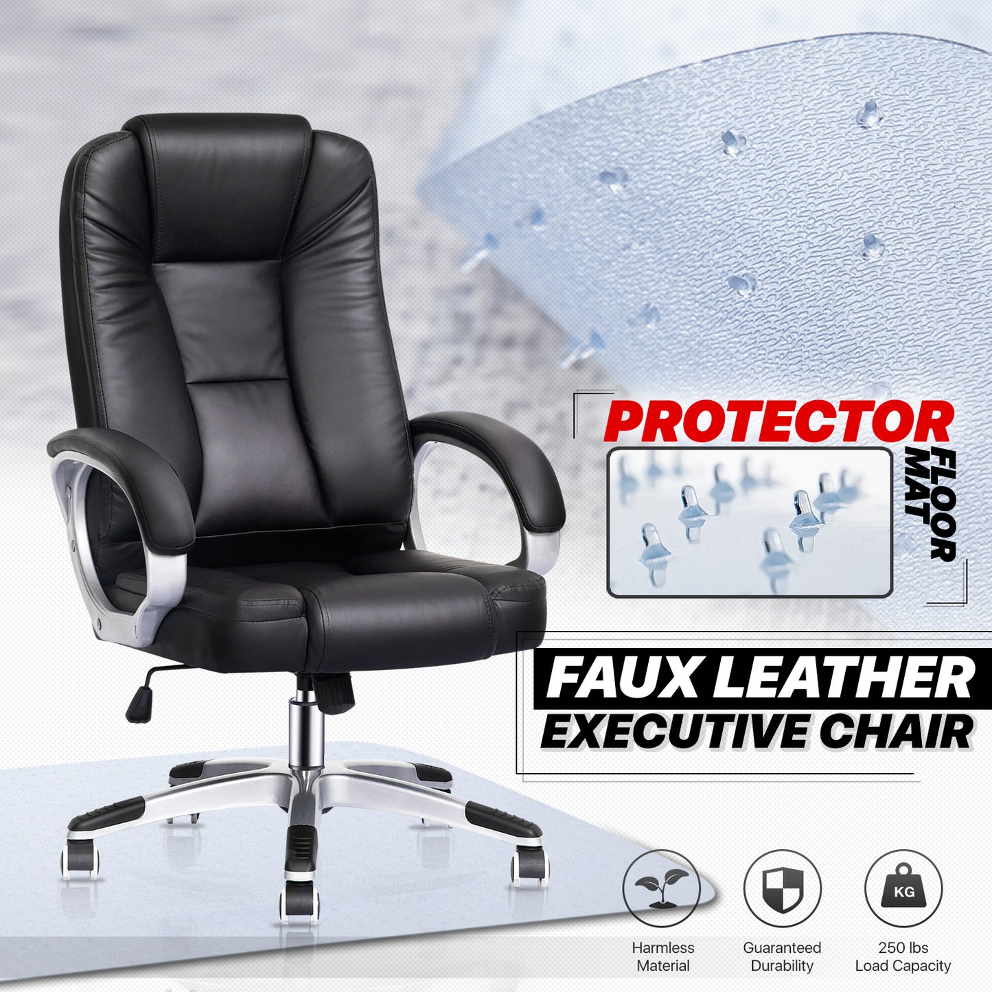 Faux Leather Executive Chair - 29" x 47" Studded Mat Set