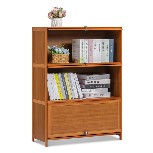 Slide Up Door Multi-Functional Storage Cabinet - 3 Tier - Brown