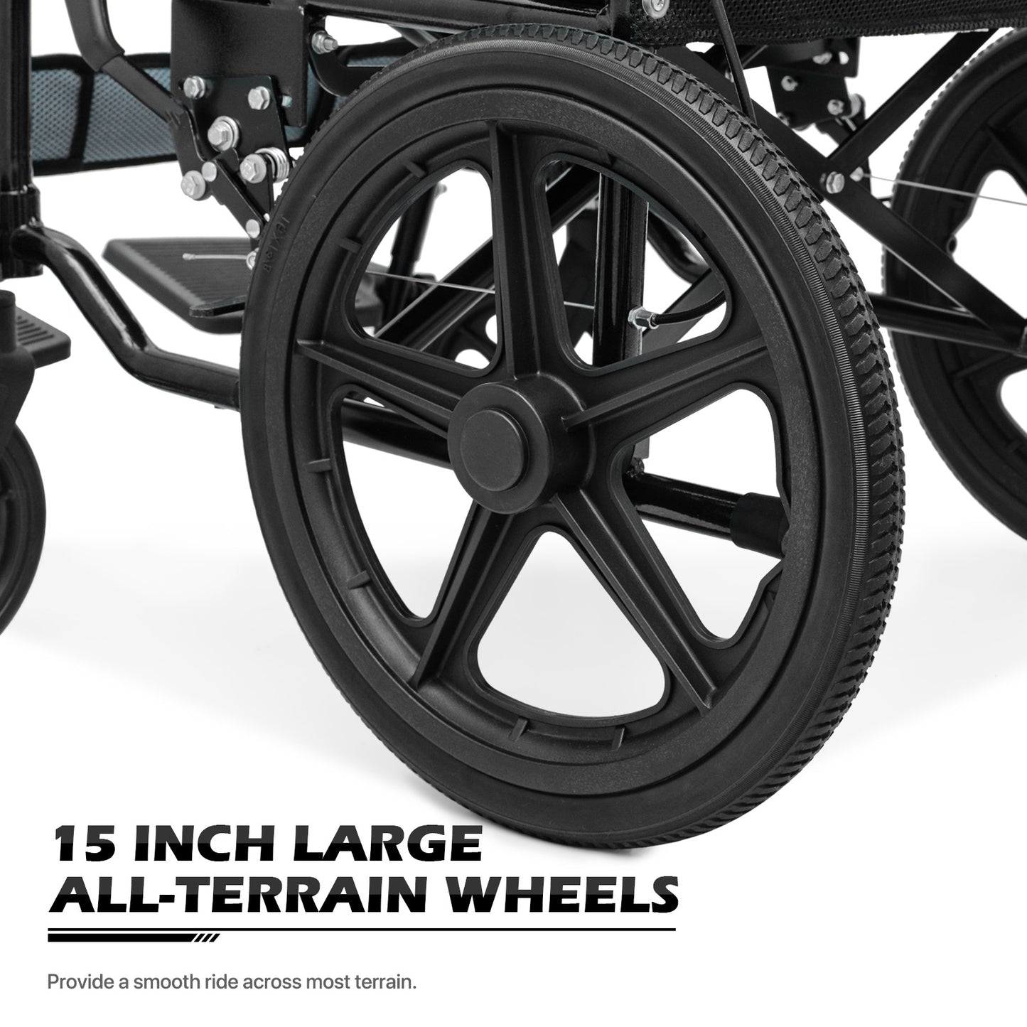Transport Wheelchair - with Handbrake, Cushion - Black