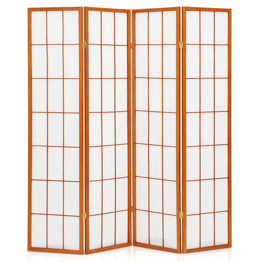 4-Panel Large Grid Room Divider - Walnut