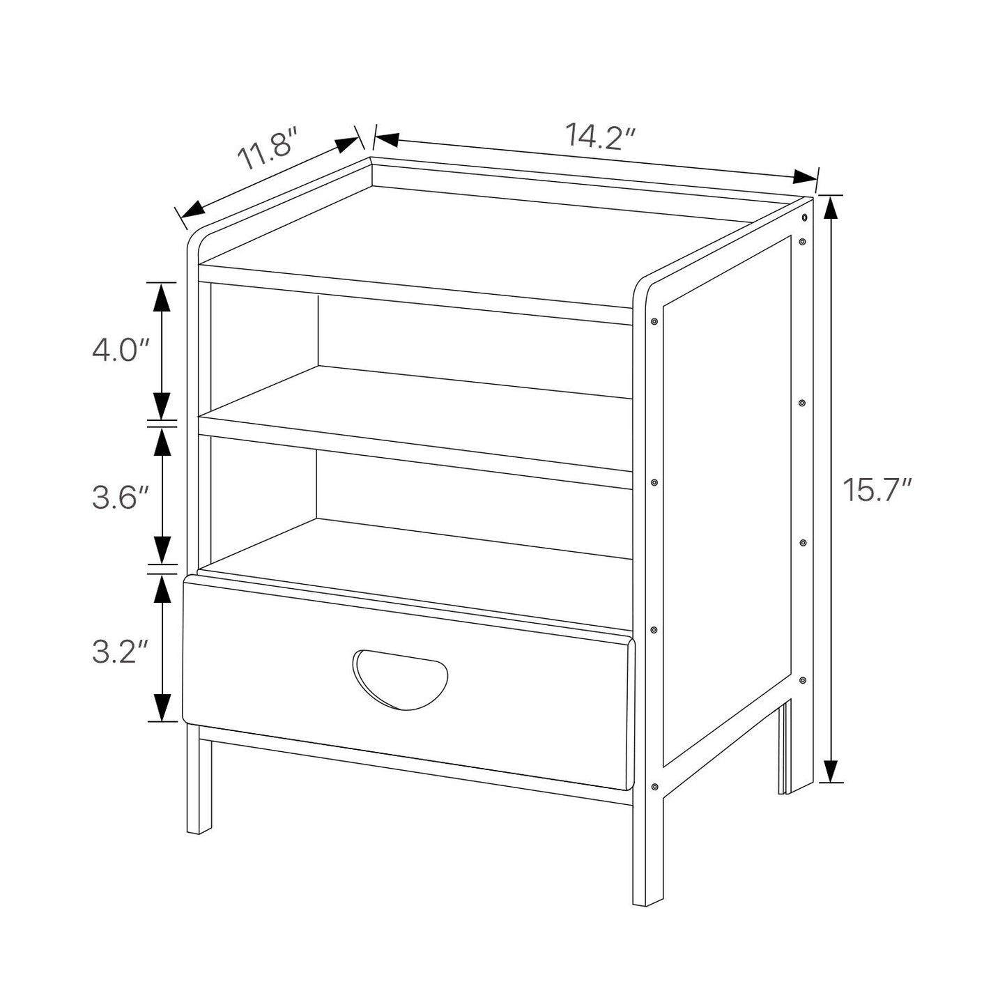 Bedside Cabinet Storage Shelf Nightstand - 2 Tier - with Single Drawer