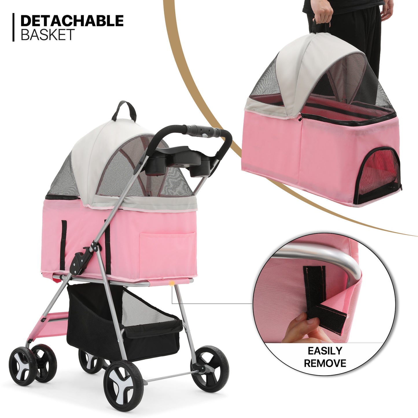 4 Wheels Pet Stroller - 28*19*38 inch - Detachable Basket