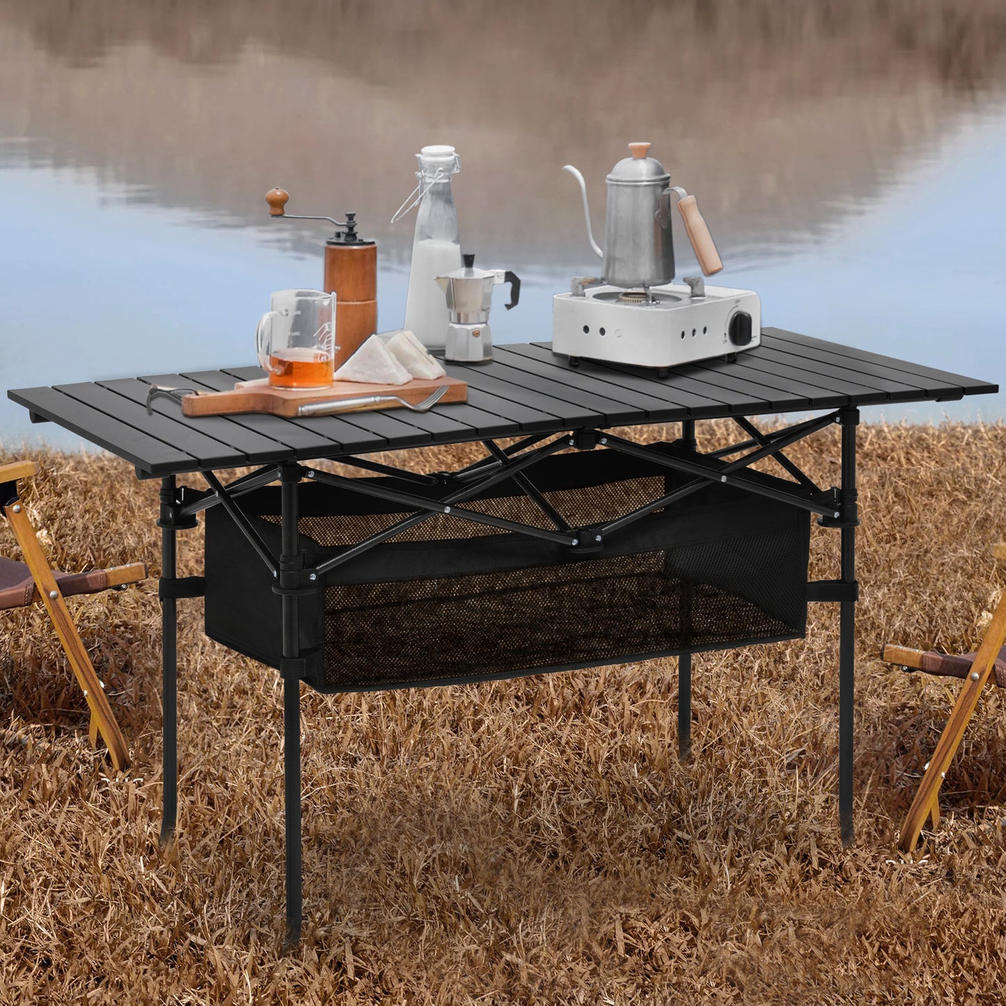 Folding Camping Table 46.5"x21.5"x26" - with Extra Storage Space