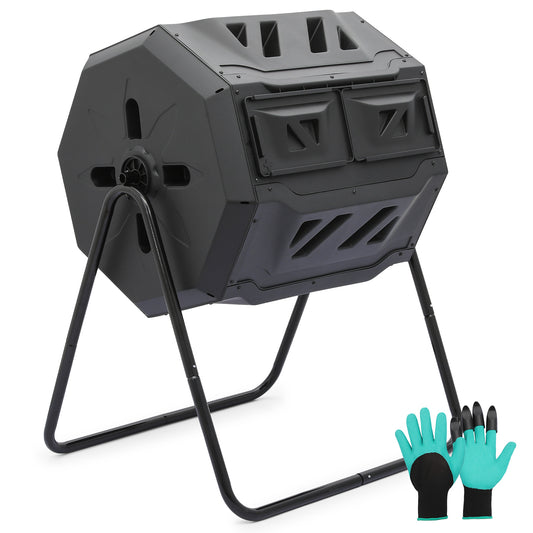43 Gallon Dual Chamber Compost Bin - 2 Sliding Doors - with Gloves