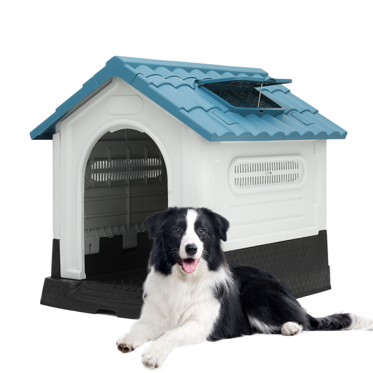 Plastic Dog House - with Adjustable Skylight, Elevated Base