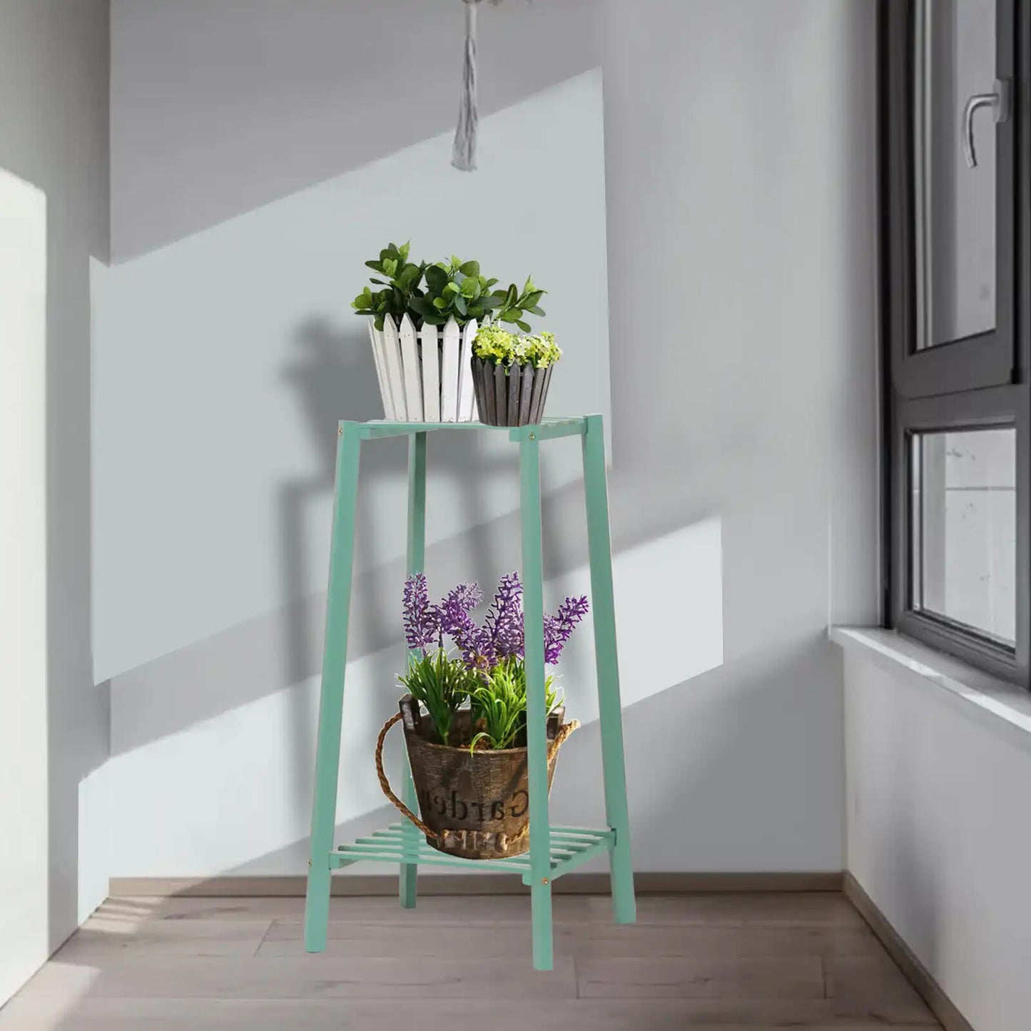 13" Green Bamboo Plant Stand