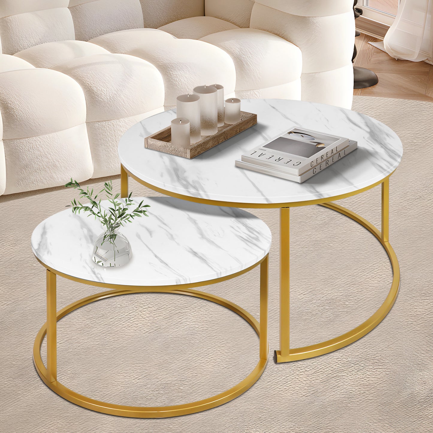 2-Piece Nesting Round Coffee Tables - Marbling Tabletop