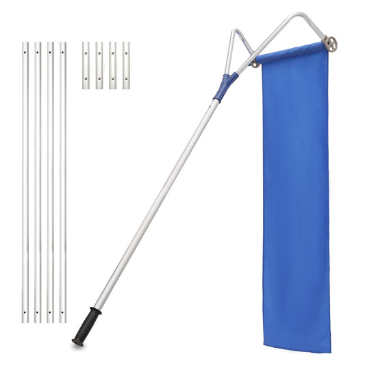 Roof Snow Rake - 5.8 to 21.5 FT Height - w/Blue Oxford Cloth - Silver