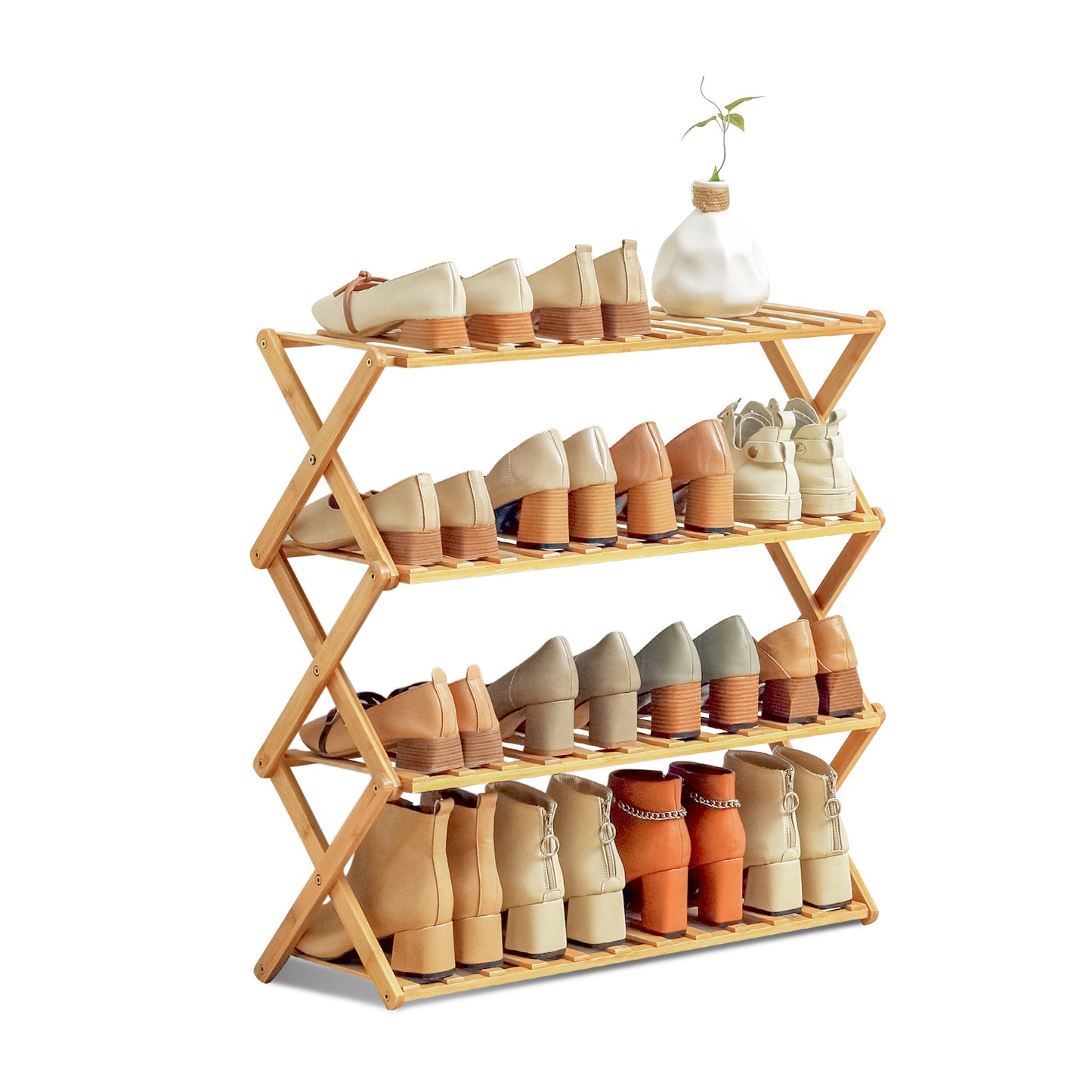 Foldable Multifunctional Shoe Rack Organizer - 4 Tier - Natural