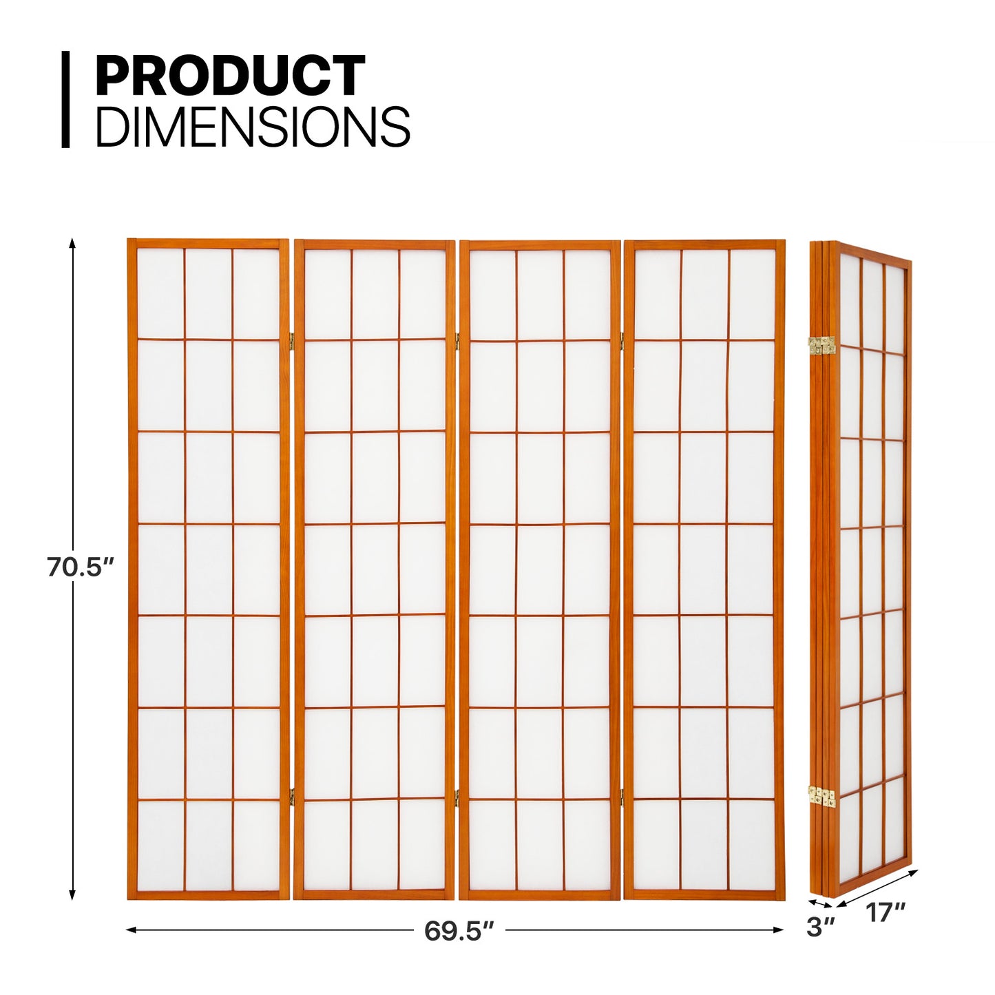 4-Panel Large Grid Room Divider - Walnut