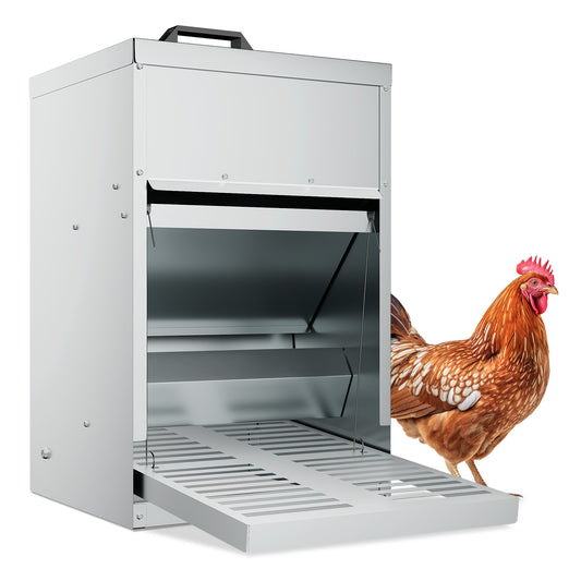 Automatic Chicken Feeder - 33lbs Capacity - Silver - with Waterproof Lid