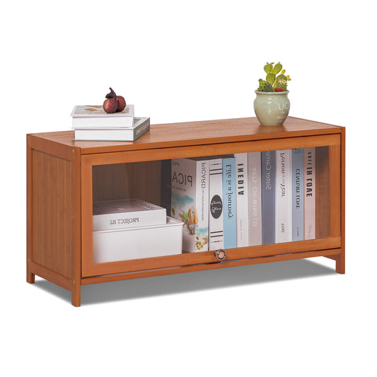 Visible Slide Up Door Bookcase - Bamboo/Acrylic - Brown