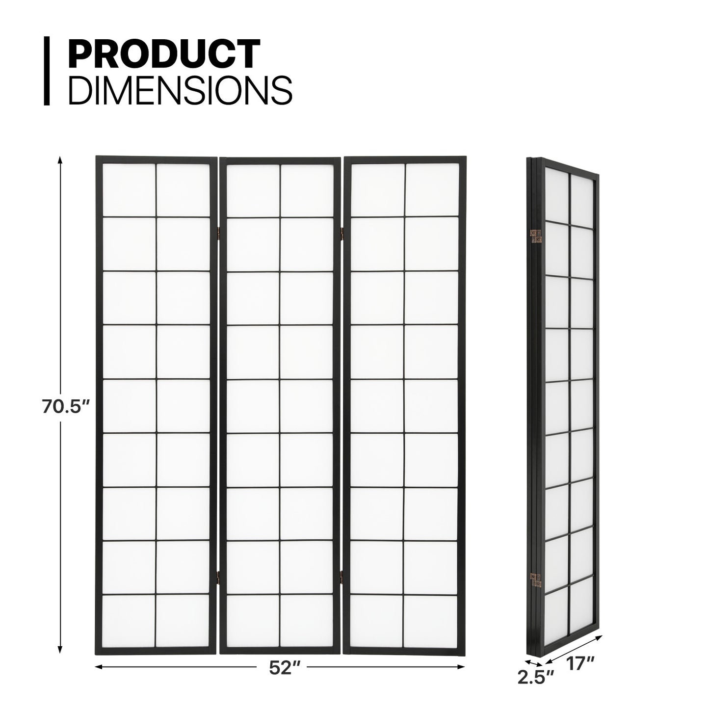 3-Panel Large Grid Room Divider - Black
