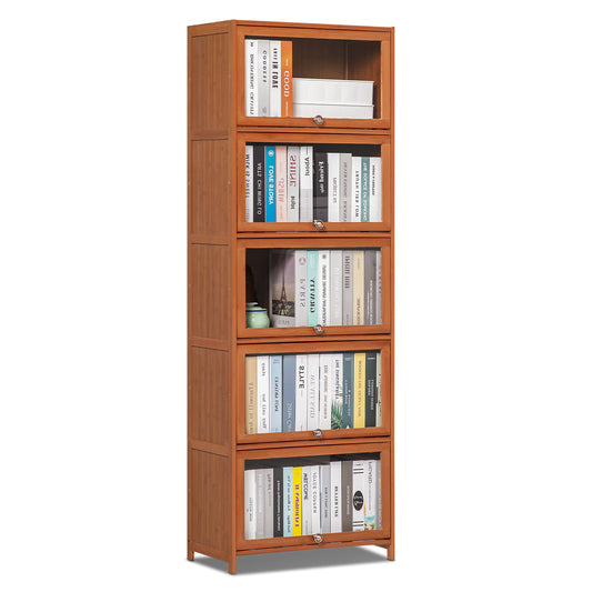Slide Up Acrylic Panel Door Multi-Functional Storage Cabinet - 5 Tier - Brown