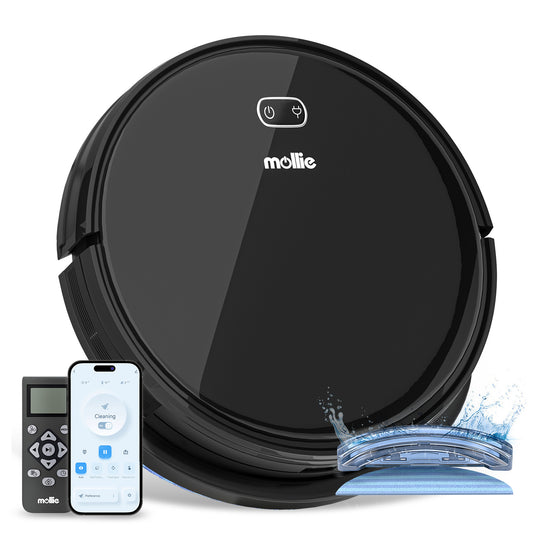 Robot Vacuum - 500ml Dustbin - 150ml Water Tank - w/Dry Mop+Remote Control - Black