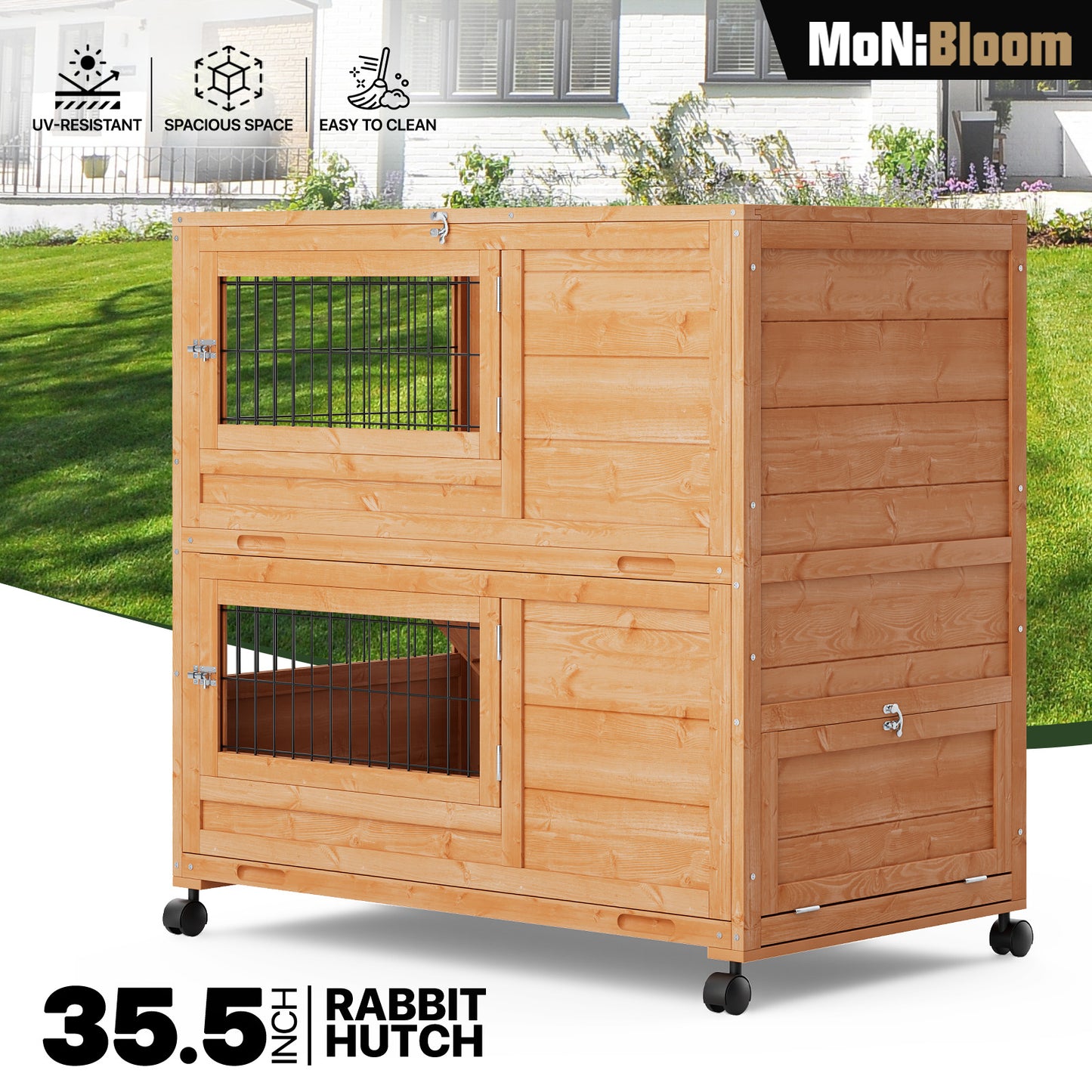 Wooden Chicken Coop Rabbit Hutch - 35.5'' Length - w/4 Wheels