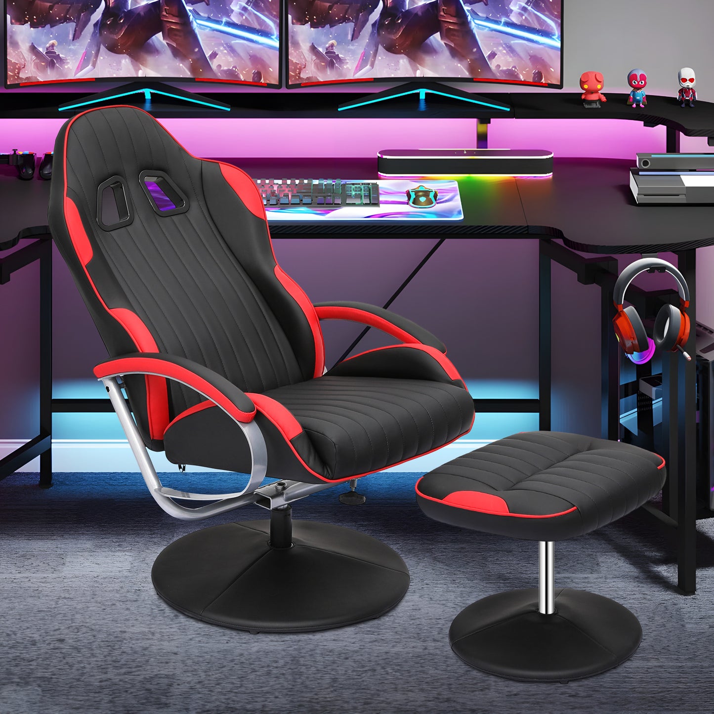 Gaming Chair with Ottoman - PU Leather
