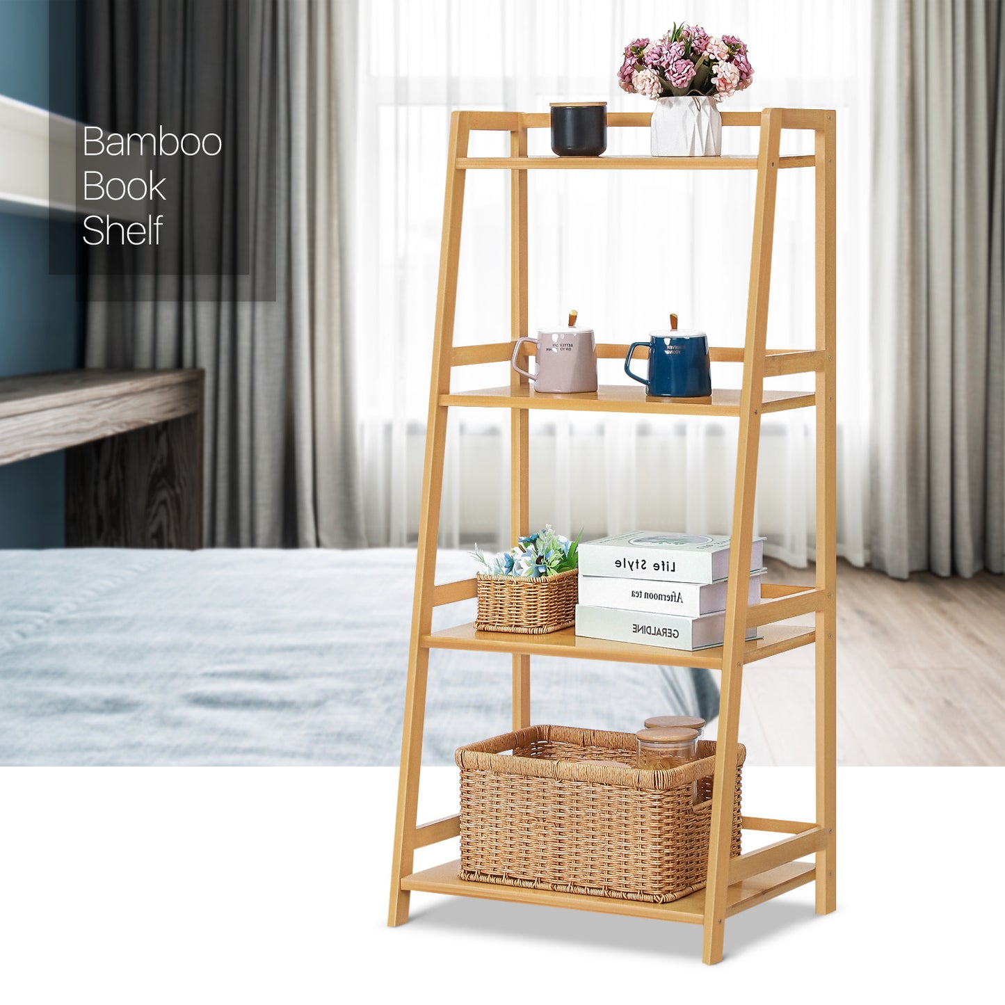 Adjustable Trapezoid Stand Alone Multi-Functional Shelf - 4 Tier - Natural