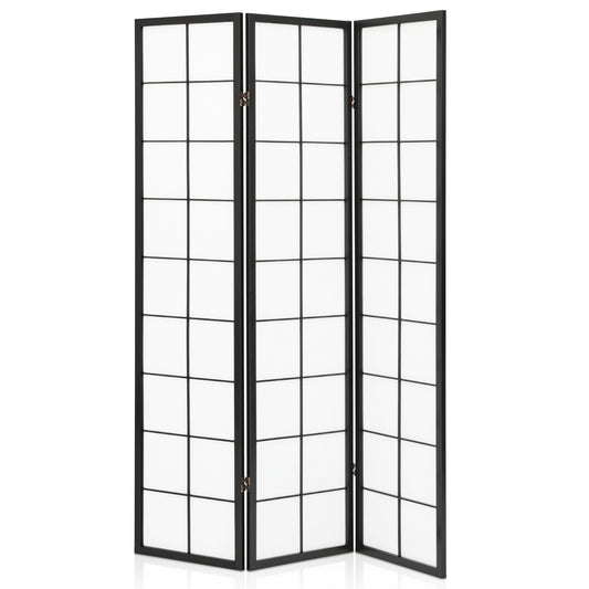 3-Panel Large Grid Room Divider - Black