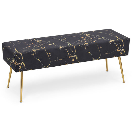 Velvet Tufted Upholstered Ottoman Bench Footstool Marbling Microfiber Seat