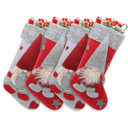 4 Pieces Christmas Stocking - 3D Bearded Gnome