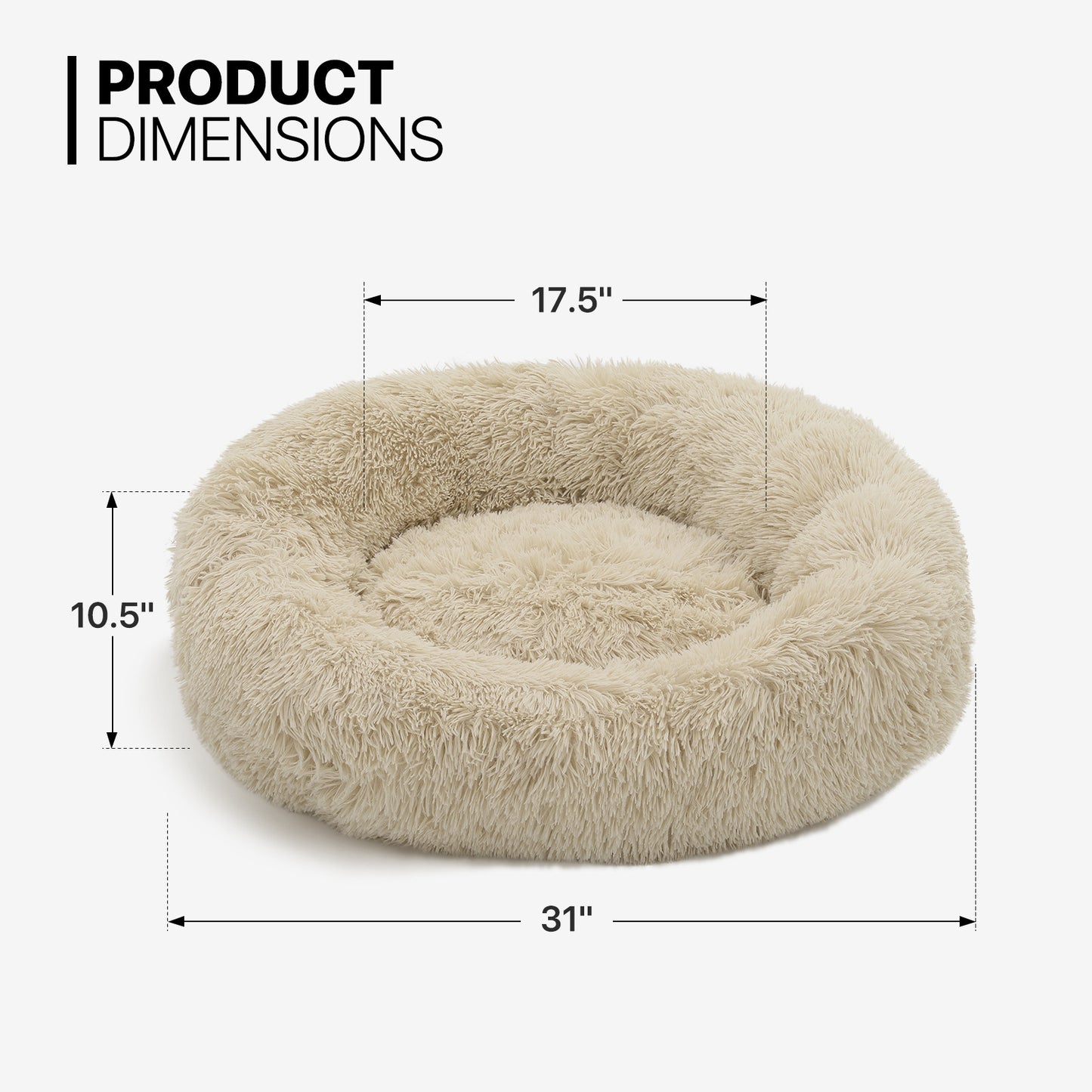 Pet Bed - Round - 31'' Diameter - Long Plush - Machine Washable