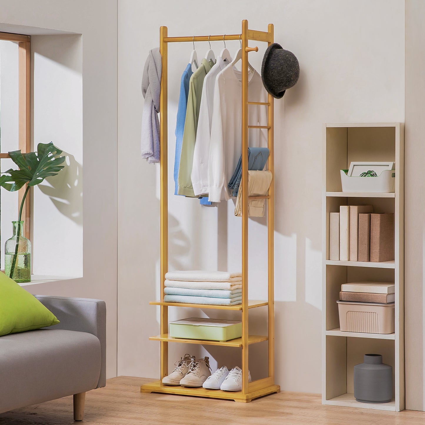 Garment Hanging Stand Rack - 3 Tier Shelves