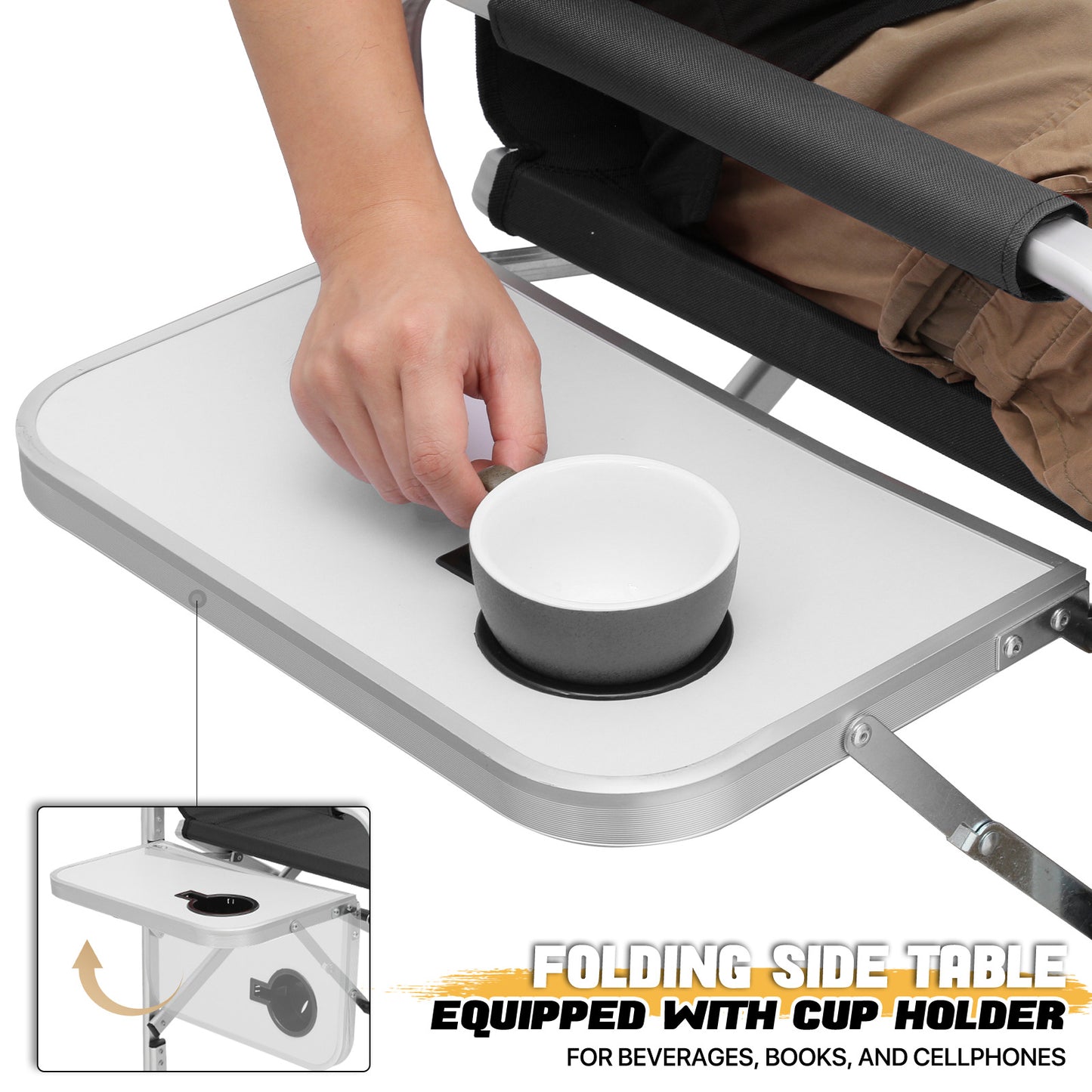 Foldable Director Chair-31" Seat Height-Cup Holder Tray+Side Pocket
