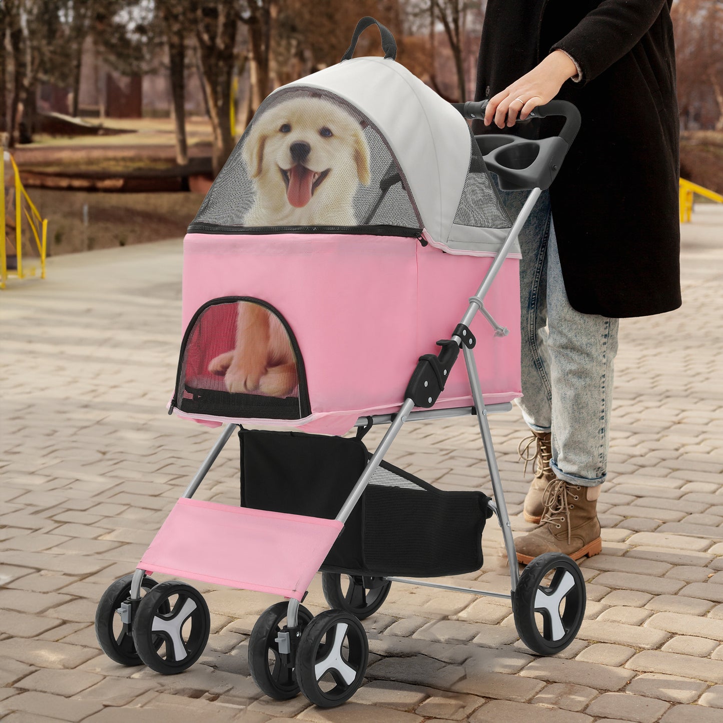 4 Wheels Pet Stroller - 28*19*38 inch - Detachable Basket