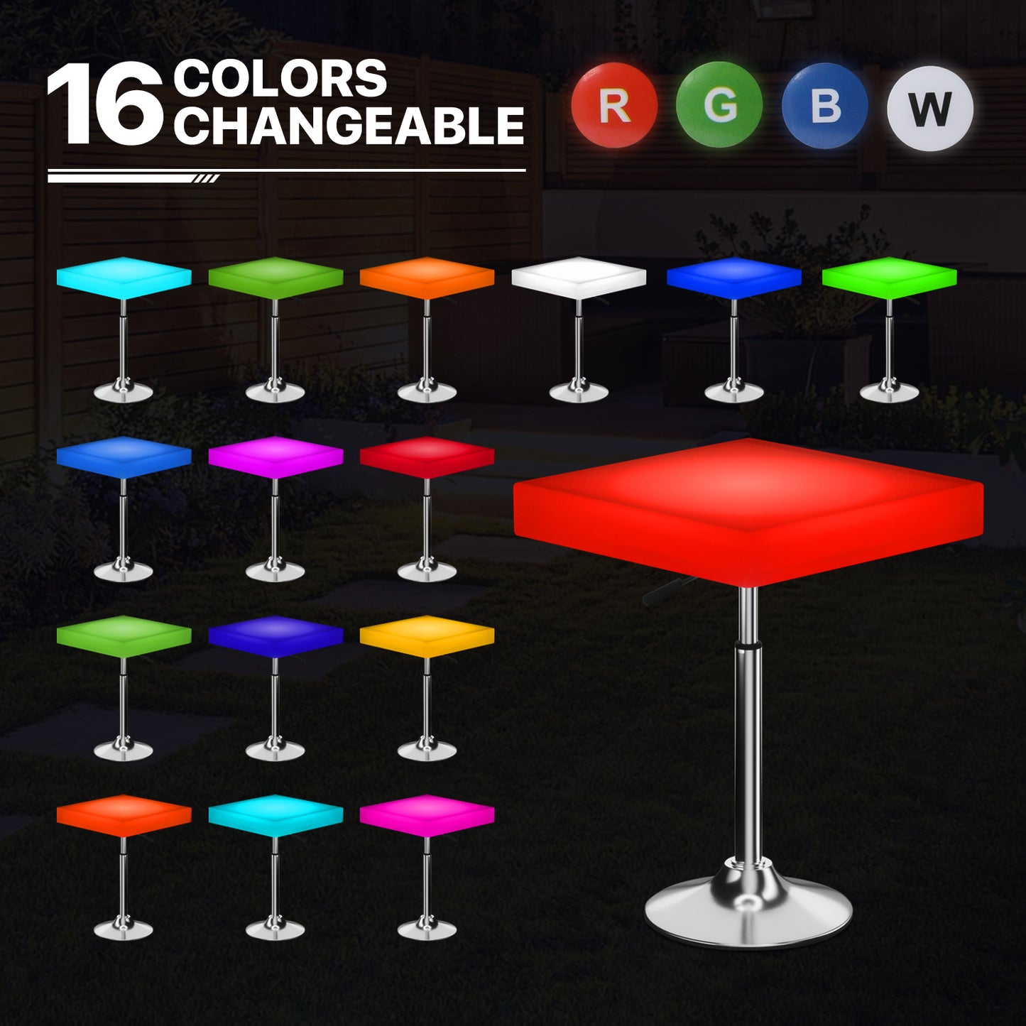 LED - Table - Square - Adjustable Height - 16 Colors Remote Control