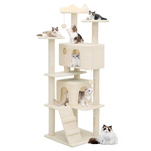 Cat Tree - 60'' Height - w/Anti-Tipping Rope, Fabric Scratching Post