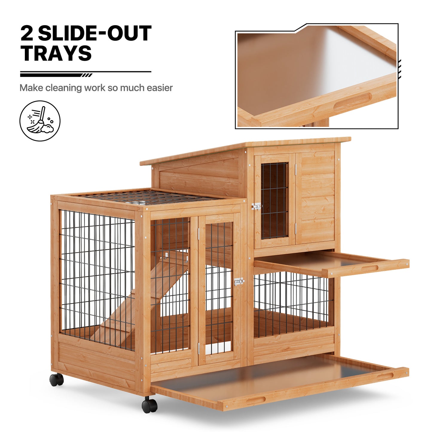 Wooden Chicken Coop Rabbit Hutch - 36'' Length - w/4 Wheels