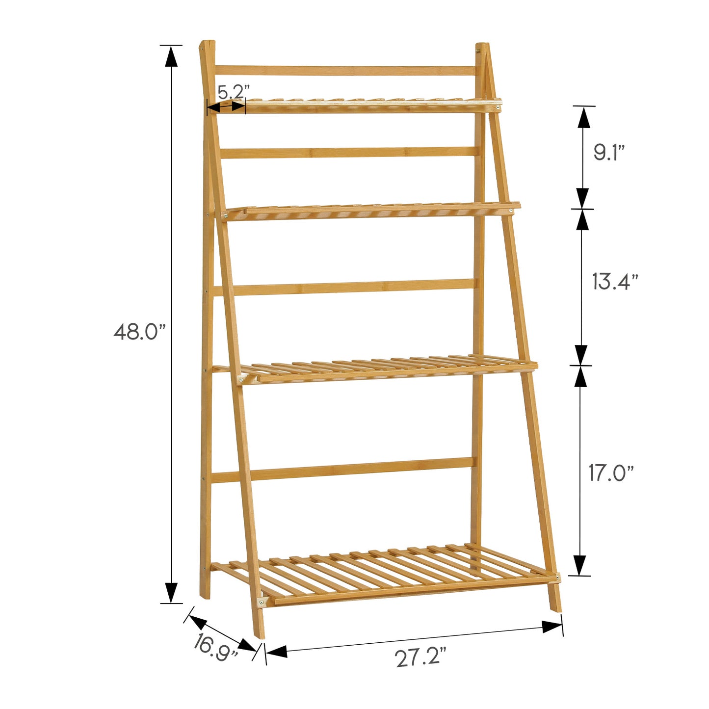 Foldable Flower Plant Rack - A Frame Stand Shelf - 4 Tier - Natural