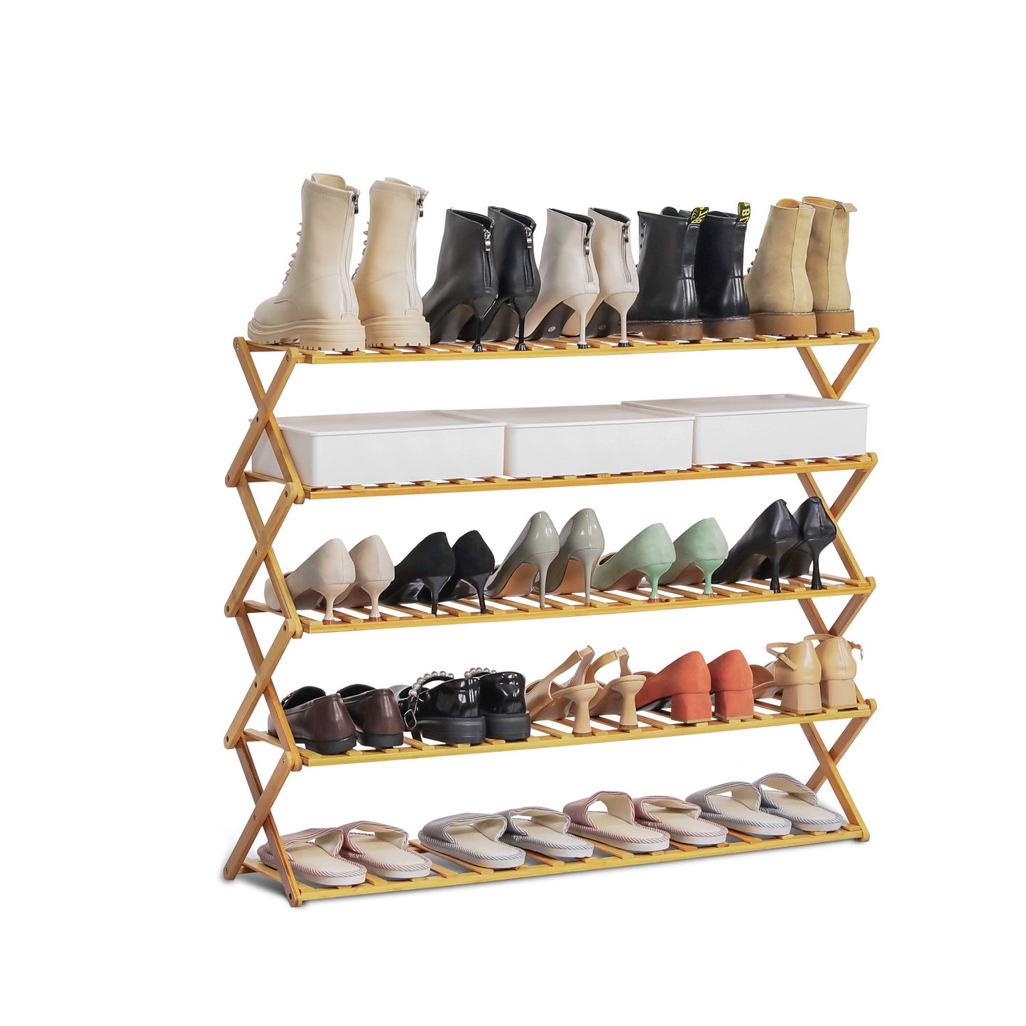 Foldable Multifunctional Shoe Rack Organizer - 5 Tier - Natural