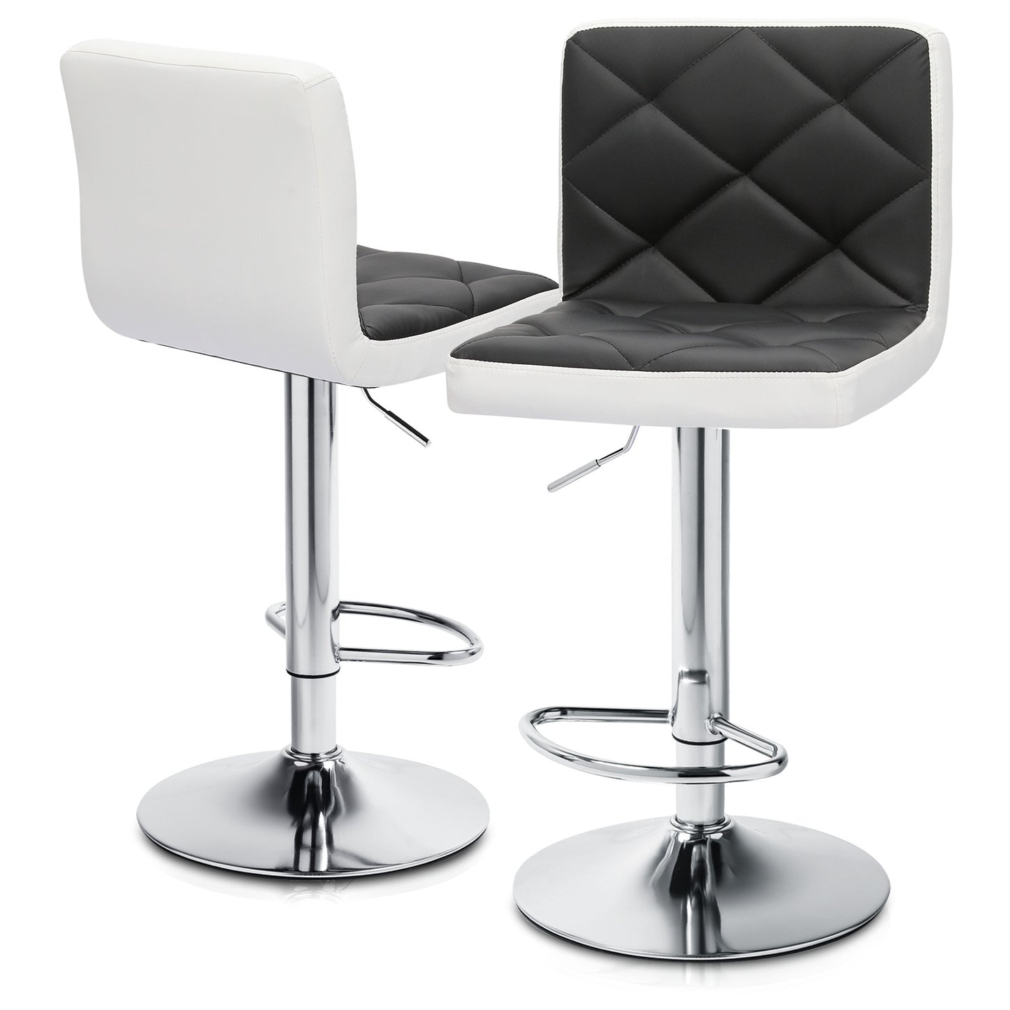 Set of 2 Leather Bar Stool Modern Adjustable Swivel Kitchen Counter Height Chair
