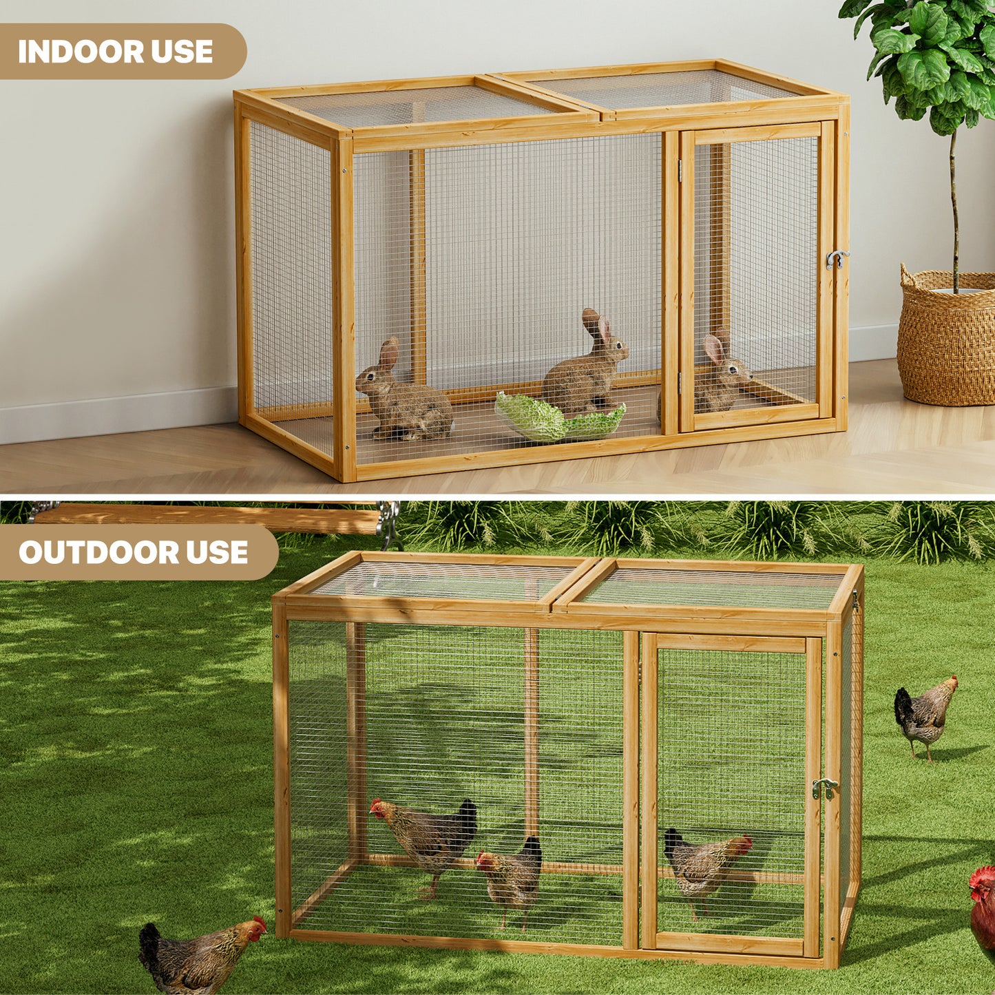 24"x45" Wooden Chicken Coop Rabbit Hutch - Natural