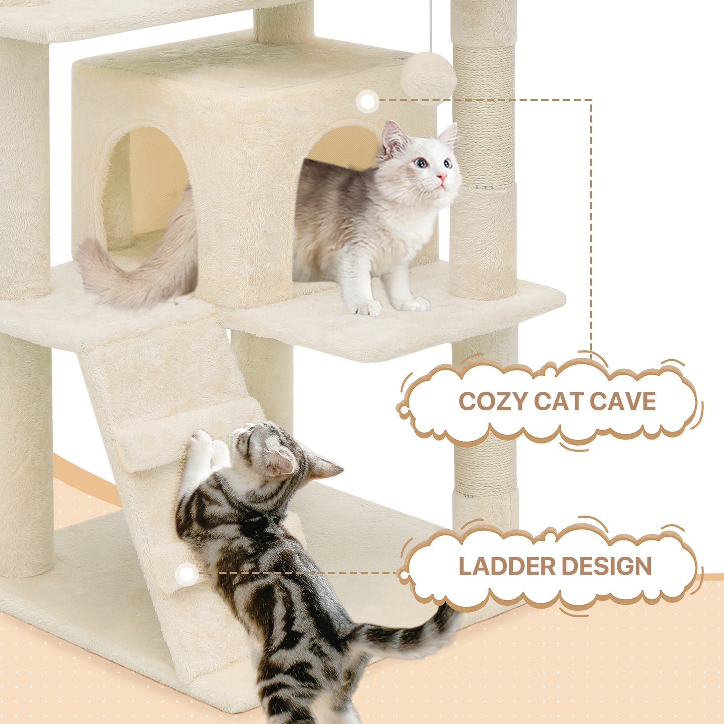 Cat Tree - 54.5'' Height - w/Anti-Tipping Rope, Fabric Scratching Post