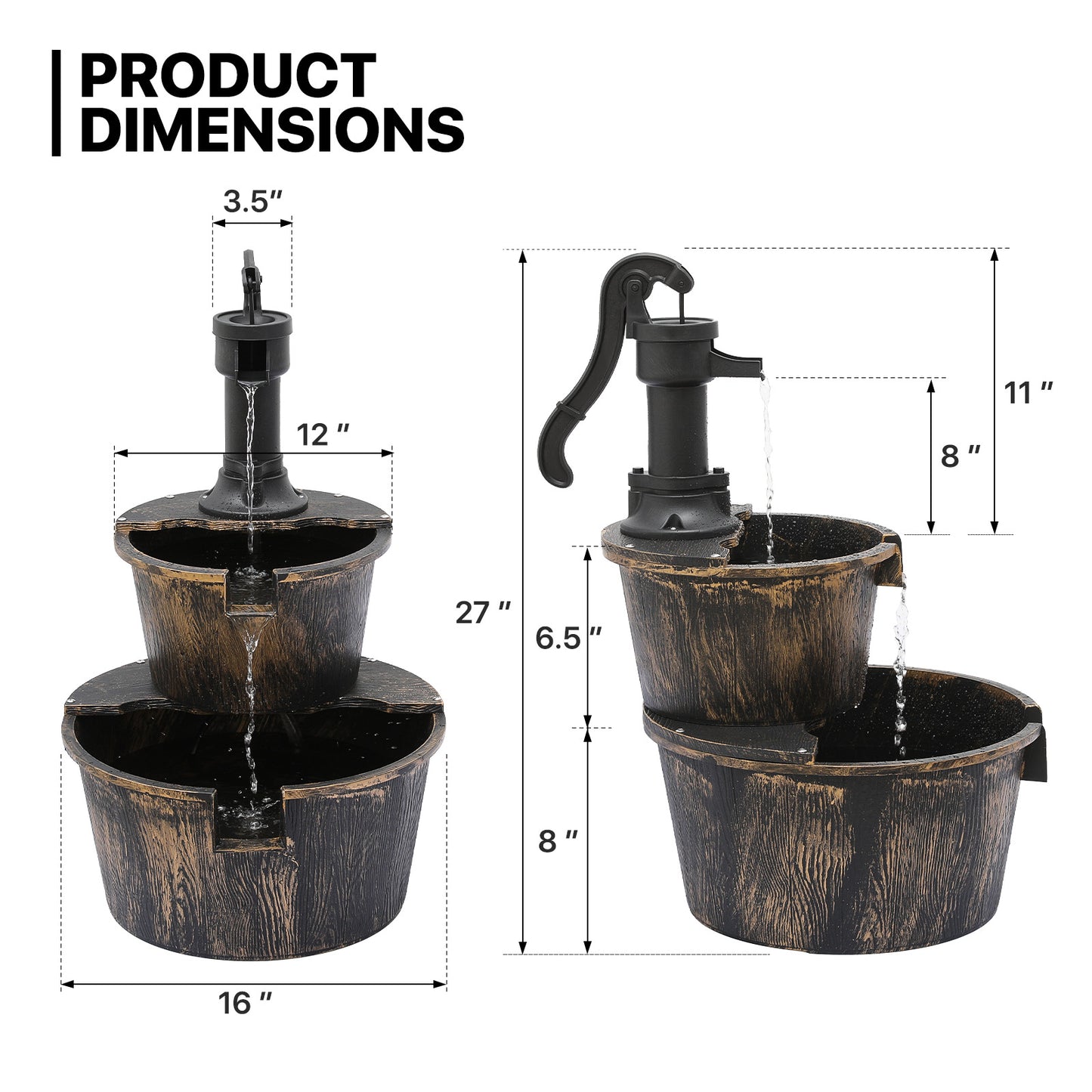 27" Tall 2-Tier Barrel and Pump Waterfall Fountain