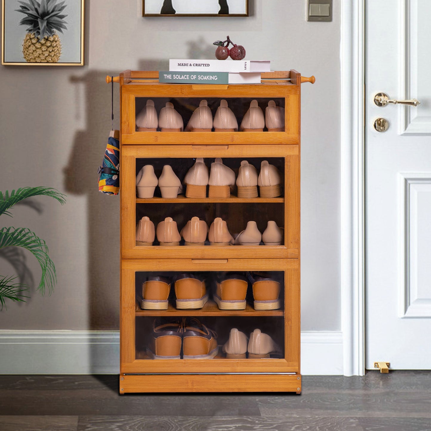 Visible Drop Down Door Shoe Organizer - Bamboo/Acrylic - Brown