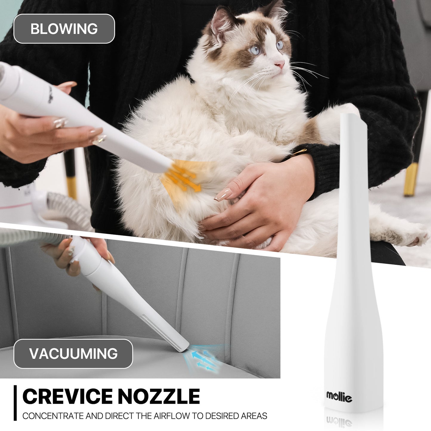 Pet Grooming Vacuum Kit - Blow & Vacuum - 300W, 3 Gear Speed, 6 Nozzles, 4L Dust Cup