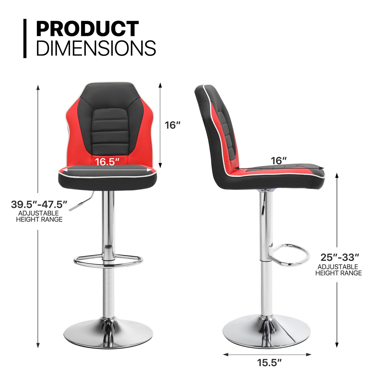 Set of 2 Modern Bar Stools Adjustable Swivel Leather Seat Gaming Chair Style