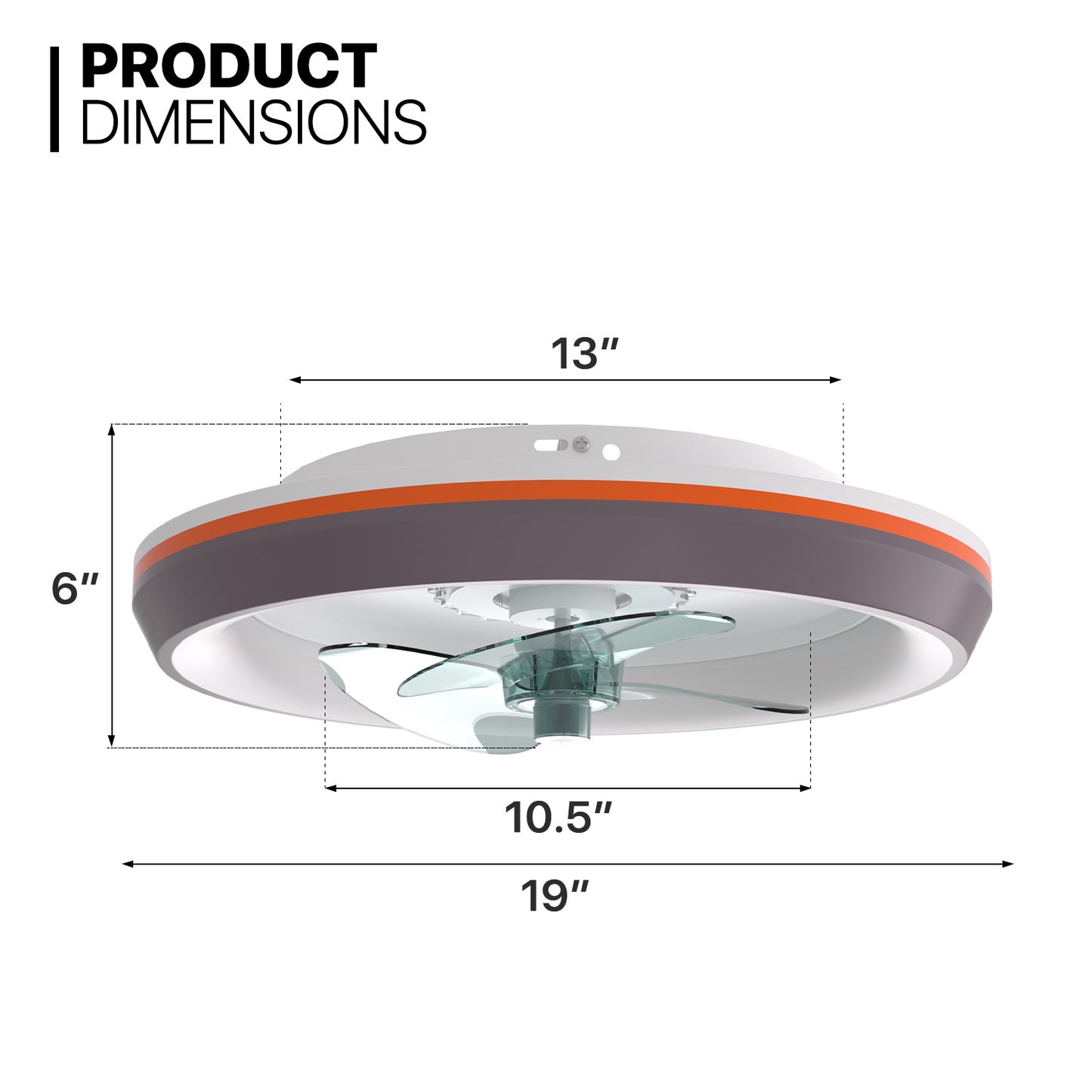 19" Ceiling Fan - 3 Color Changing - 3 Transparency Blades - 6 Speeds w/Timer