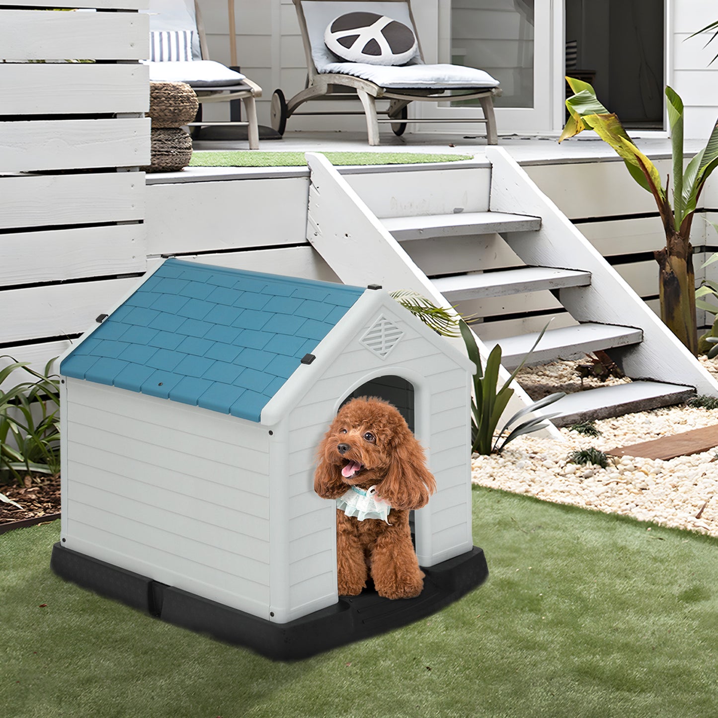 Plastic Dog House - with Air Vent, Elevated Floor