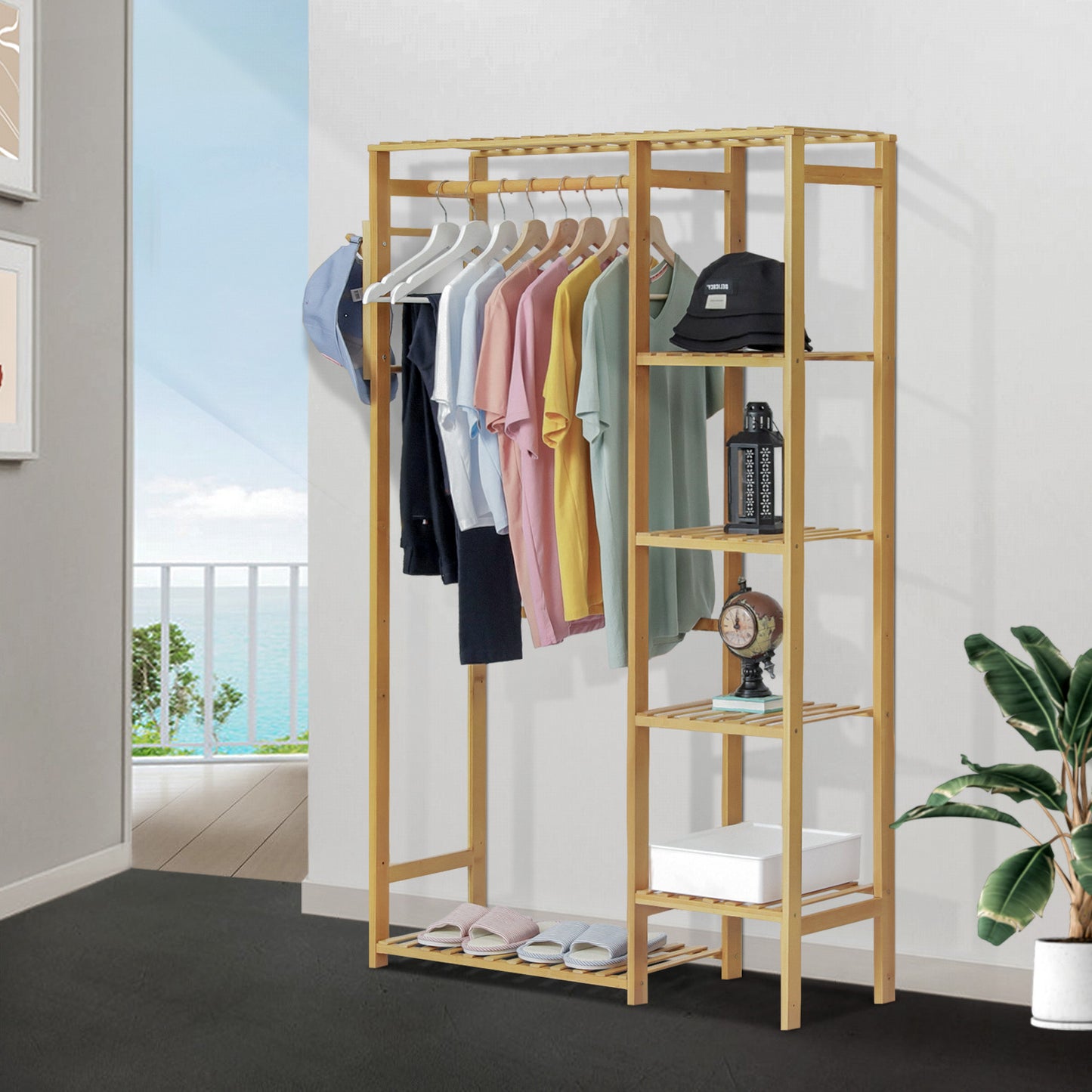 Garment Cabinet Clothes Organizer - Single Rack - Natural