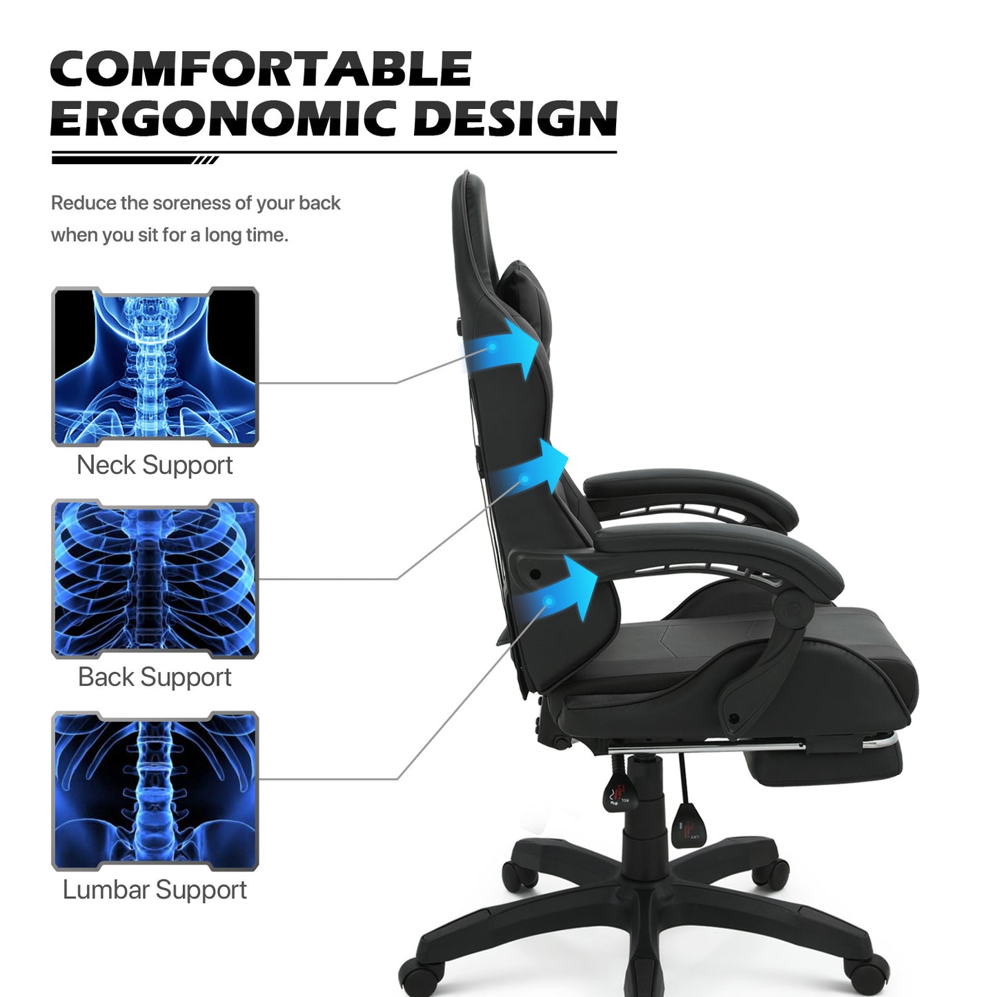 Reclinable Gaming Chair w/Footrest #001
