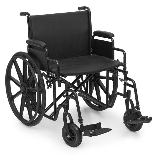 Manual Wheelchair - Extra Width 24"x17.5" Seat - Black, FDA Approved