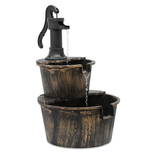 27" Tall 2-Tier Barrel and Pump Waterfall Fountain