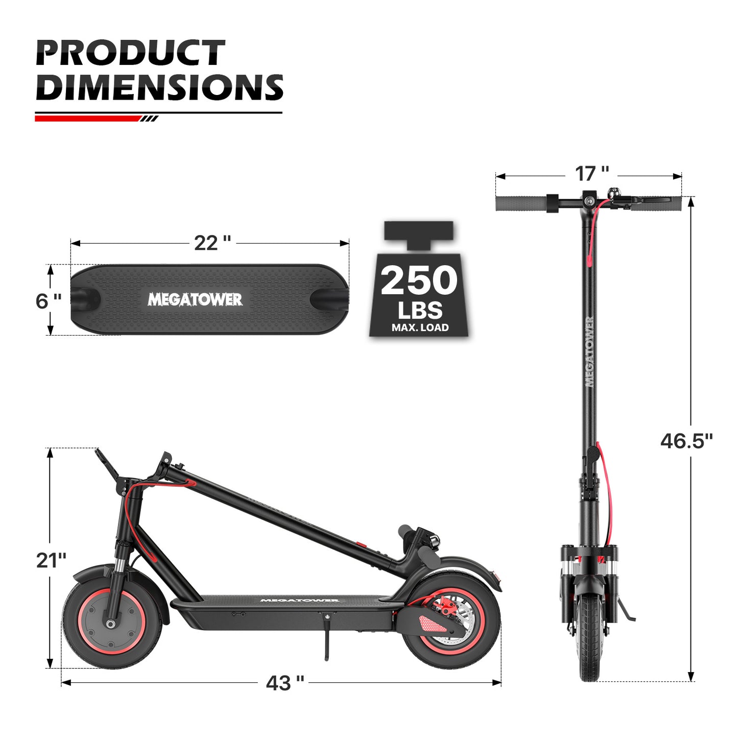 Electric Scooter - 36V, 12.5A, Black