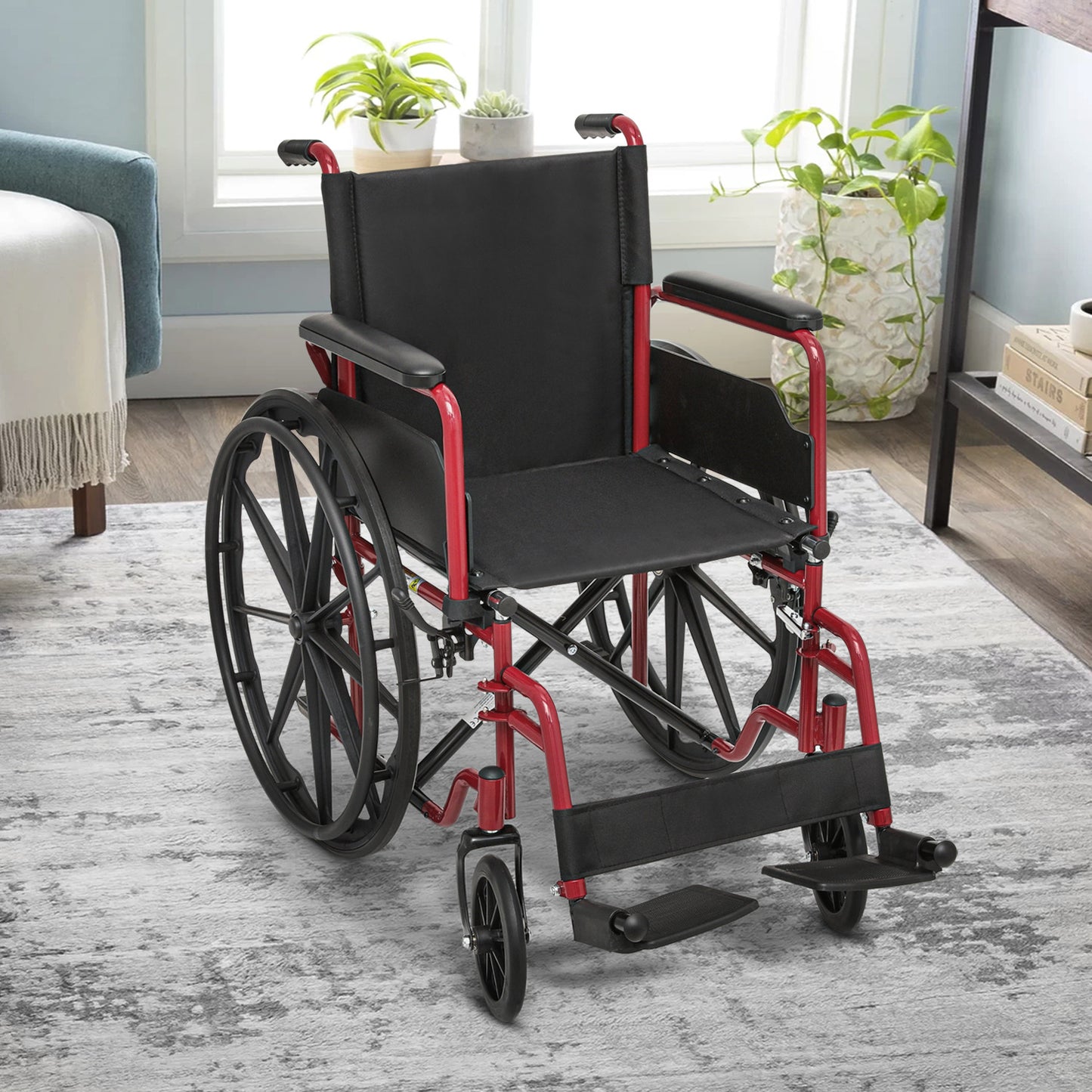 Manual Wheelchair -  Red, FDA Approved - 18"x16" Seat