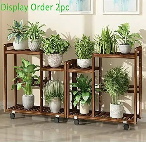 Pine Wood Plant Stand Garden Cart